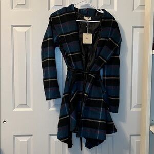 NWT Ryu Anthropologie Women’s Winter Coat Jacket Blur Plaid Fit & Flare Size S